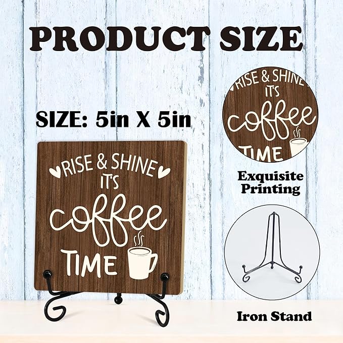 Coffee Desk Decor Sign, Coffee Time Sign With Stand For Farmhouse Home Kitchen Table, Wine Sign For Farmhouse Home Kitchen Bar Shelf Table, Gifts For Family Friend Coworker-10