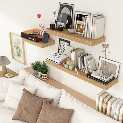 Deep Floating Shelves | 24 Inch Oak Floating Shelves Set of 2 | 12 Inch Deep Rustic Wood Shelves for Wall | 24" W x 12" D Oak Shelves for Living Room Bathroom Laundry Room Kitchen