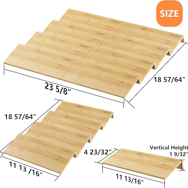 AMBIRD Bamboo Spice Drawer Organizer with Non-slip Mat,4 Tier - 2 Set Jar Spice Rack Tray From 12''to 24'',Hold up 48 Jars Seasoning Organizer for Kitchen,Cabinet,Drawers,Countertop