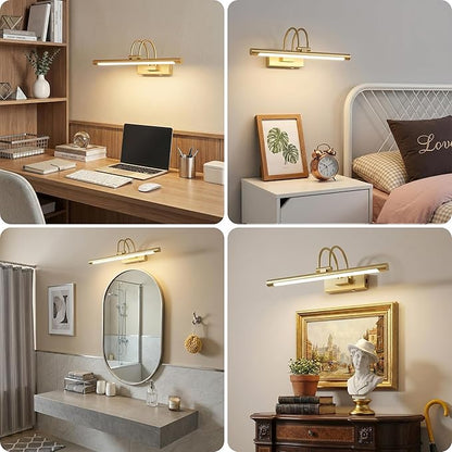 URSOLA 16” Picture Lights for Wall, 5200mAh Rechargeable Battery, Gold Coldless Picture Light with Remote. 3CCT, Timer, Dimmer.