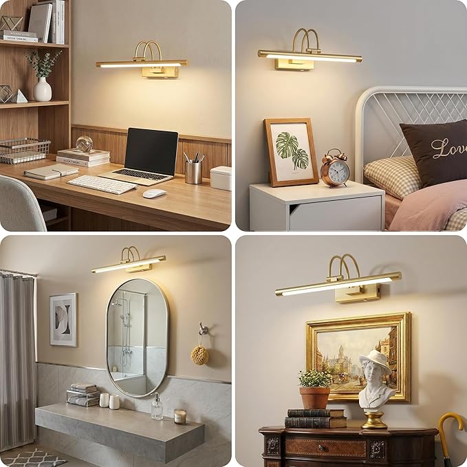 URSOLA 16” Picture Lights for Wall, 5200mAh Rechargeable Battery, Gold Coldless Picture Light with Remote. 3CCT, Timer, Dimmer.