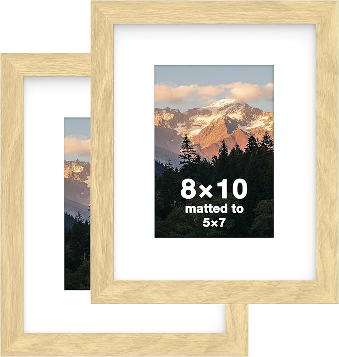 FrameWorks 2-Pack, 8x10 Matted to 5x7 Picture Frame, Natural Oak – Classic Wooden Photo Frame with Tempered Glass, Modern Matte Finish for Prints, Posters, Certificates & Wall Decor – Gallery-Ready