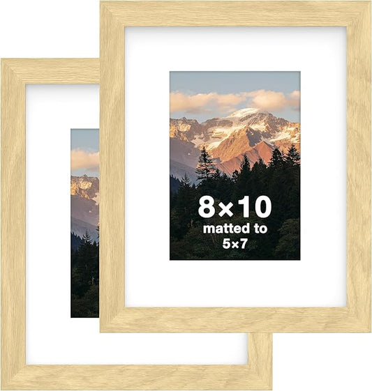 FrameWorks 2-Pack, 8x10 Matted to 5x7 Picture Frame, Natural Oak – Classic Wooden Photo Frame with Tempered Glass, Modern Matte Finish for Prints, Posters, Certificates & Wall Decor – Gallery-Ready