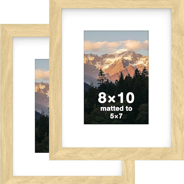 FrameWorks 2-Pack, 8x10 Matted to 5x7 Picture Frame, Natural Oak – Classic Wooden Photo Frame with Tempered Glass, Modern Matte Finish for Prints, Posters, Certificates & Wall Decor – Gallery-Ready