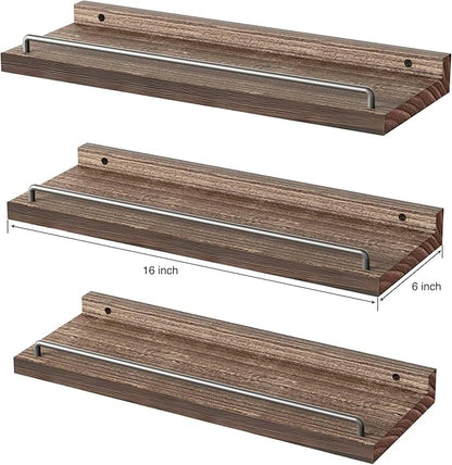 Floating Shelves for Wall Decor Bathroom Shelves Over Toilet, Farmhouse Wall Shelves for Living Room, Bedroom, Picture Frames, Plants, Kitchen (Dark Brown, Set of 3)