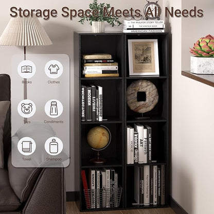 4 Cube Storage Organizer, 4 Tier Cube Low Bookcase Freestanding Storage Display Organizer, Four-Cubes Open Shelf Bookshelf for Home Office (Black, 4-Cube)