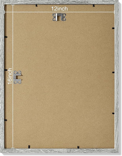 Vittanly 12x16 Picture Frames Set of 9, Shatter Resistant Plexiglass, Display 11x14 Pictures with Mat or 12x16 without Mat, Photo Frames for Wall Mount, Engineered Wood, Grey