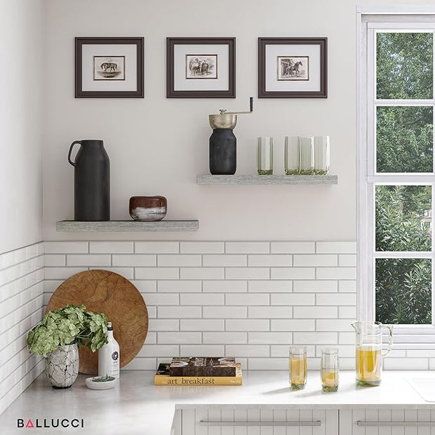 Ballucci Floating Shelves for Wall, 24" Wood Wall Shelf Set of 2, with Invisible Brackets for Bathroom, Living Room, Bedroom, Kitchen, Nursery, 8" Deep, Rustic Gray