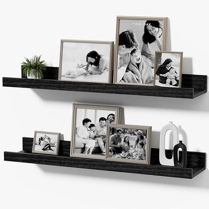24inch Floating Picture Ledge Shelves 2-Pack, Black Wall Mounted Shelves with Lip for Nursery, Kids Room, Living Room & Bedroom, Sturdy Floating Book Shelves for Photo Frames & Decor