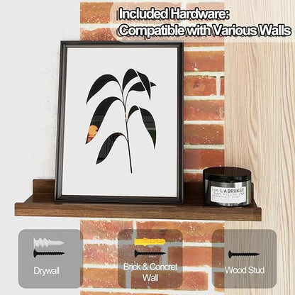 Floating Shelves for Wall Decor, Wall Mounted Wood Storage Shelf for Bedroom, Living Room, Bathroom, Kitchen, Nursery, Display Picture Ledge Shelf with Lip Set of 2-14 Inches, Walnut