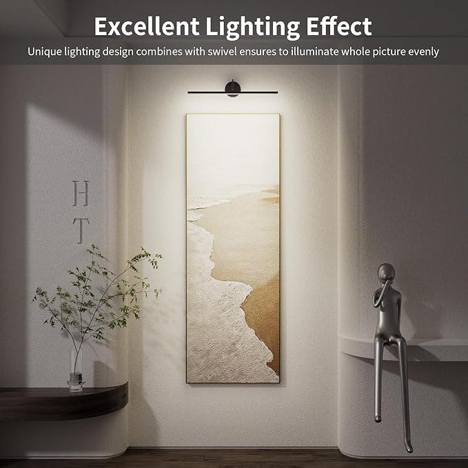Hardwired Picture Lights for Wall 23.9" Dimmable 3CCT Frame Lights for Wall with Remote, 15W Gallery Artwork Light for Paintings Poster, 2700K-6500K Warm Nature White, 1200LM, Black