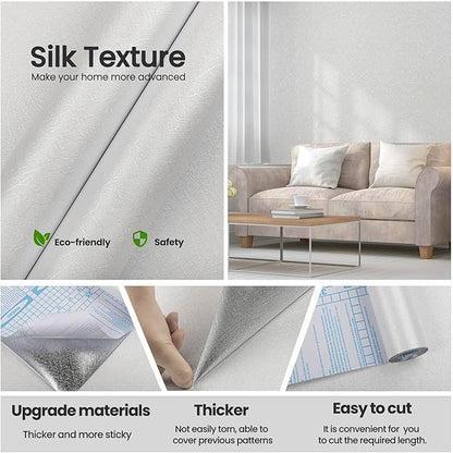 White Textured Wallpaper Peel and Stick - Removable Silk Embossed Vinyl Wrap Paper for Cabinet - New Environmentally Friendly Upgrade Wall Paper for Cabinets, Shelves, Backsplash 15.7 X 118 Inch