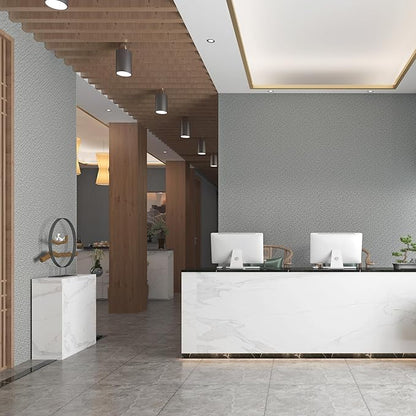 Haimin Fabric Wallpaper Textured Contact Paper (24in X 393in) Gray Grasscloth Wallpaper Peel and Stick Faux Linen Wall Paper Self-Adhesive Vinyl Looks Like Woven Straw