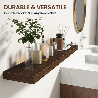 72 Inch Floating Shelves for Wall 2 Pack, 72" Wall Shelves for Books, Storage, Decor, Wall Mounted Floating Shelf with Invisible Brackets for Kitchen, Living Room, Walnut