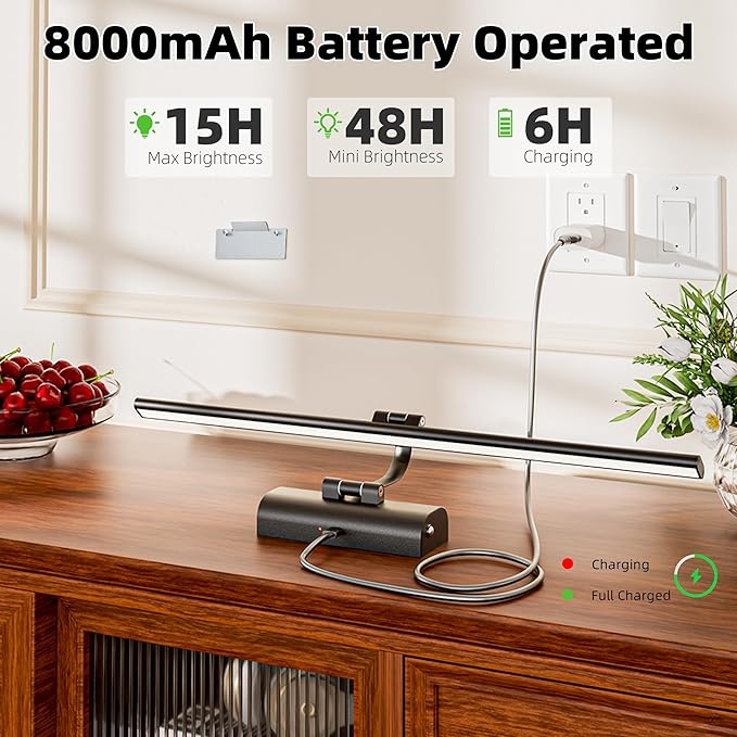 Picture Lights for Wall, 8000mAh Rechargeable Battery Operated Picture Light with Remote, 23.6" Dimmable 3 Colors Wireless Art Lighting for Paintings Picture Frame Gallery Dartboard, Black