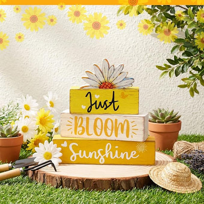 Amyhill Spring Table Decor Hello Sunshine Wooden Block Sign Farmhouse Just Bloom Spring Tiered Tray Decor Rustic Table Centerpieces Summer Decorations for Home Desk Shelf Mantle Office Decorations