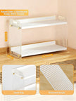 2 Tier Coffee Station Organizer - Acrylic & Pine Wood coffee bar shelf, Easy-to-Clean matcha station for Kitchen Countertops, for Placing Mugs, Coffee Beans, Syrup etc.(15.75