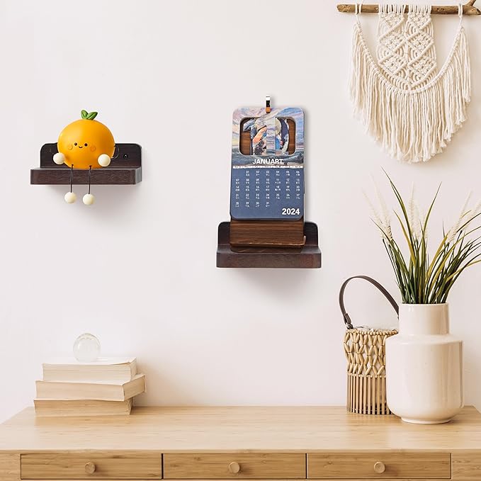 Small Floating Shelf, 4x4 Inch Display Ledges for Wall,Mini Shelves,Rustic Wood Shelf for Bedroom Living Room Bathroom Kitchen (8, Dark Walnut)