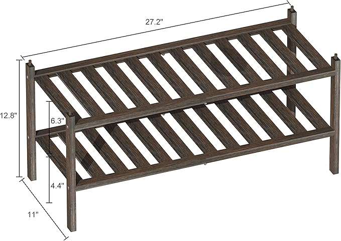 Bamboo 2-Tier Shoe Rack Stackable Shelf Storage Organizer for Entryway, Hallway and Closet, 27.2