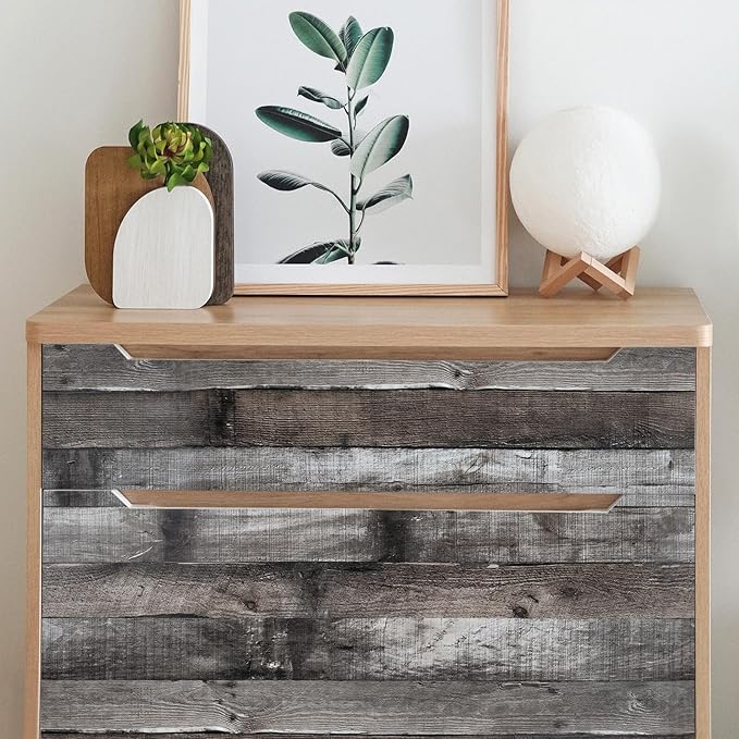 Yun-aeon Natural Wood-Dark Grey Wood Contact Paper Peel and Stick Wallpaper 17.3