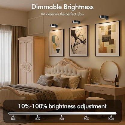 3-Pack Picture Lights for Wall, Rechargeable Battery Operated LED Painting Light with Remote Control Dimmable & Timer, 3 CCT Magnetic Art Display Lighting, Wireless Wall Decor Puck Light, Black