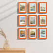 Vittanly 5x7 Picture Frames Set of 9, Shatter Resistant Plexiglass, Display 4x6 Pictures with Mat or 5x7 without Mat, Photo Frames for Wall or Tabletop, Engineered Wood, Orange