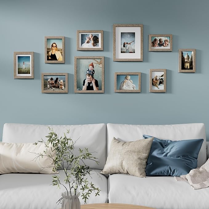Vittanly Picture Frames Set of 10, Picture Frames Collage Wall Decor with Two 8x10, Four 5x7 and Four 4x6 Photo Frames, Gallery Wall Frame Set for Wall or Tabletop Display, Grayish Brown