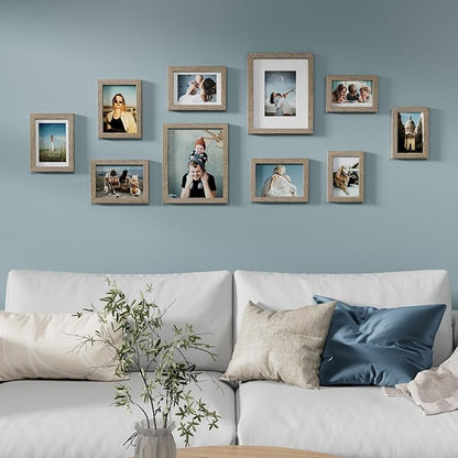 Vittanly Picture Frames Set of 10, Picture Frames Collage Wall Decor with Two 8x10, Four 5x7 and Four 4x6 Photo Frames, Gallery Wall Frame Set for Wall or Tabletop Display, Grayish Brown