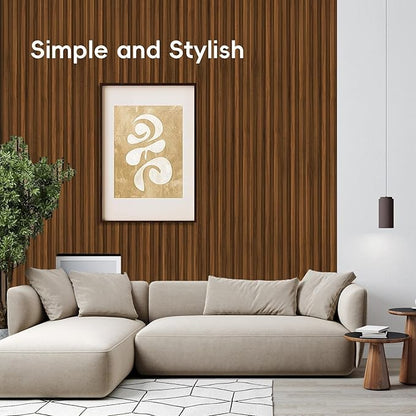 18Pack WPC Wainscoting Panels, 48.2 x 6.2 Inches 3D Accent Wall Panels for Interior Wall Decor, Fluted Wood Paneling for Living Room, TV Background, Office, Bedroom (Teak)
