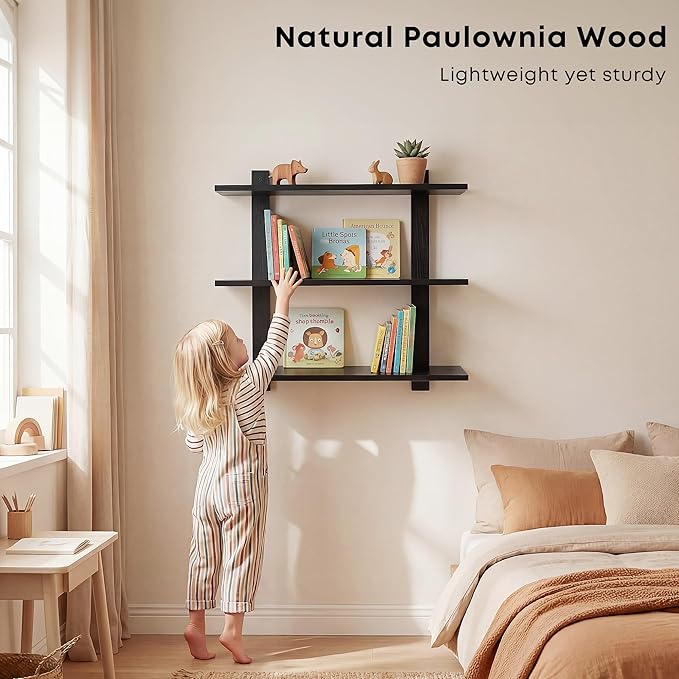 PHOENANCEE 3 Tier Floating Shelves,Long Wall Shelf,Over The Toilet Shelves Bathroom Hanging Display Storage Rustic for Living Room Bedroom Kitchen Office Coffee Bar Decor Decorative,24 Inch