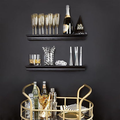 HIGH & MIGHTY 515605 Decorative 18" Floating Shelf Holds up to 15lbs, Easy Tool-Free Dry Wall Installation, Beveled, Retail Packaging, Black