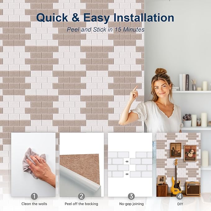 WoveN SounD Brick Acoustic Wall Panels Seamless Visual, High Density, Sound Proof Wall Decor, Noise Blocker Felt Wall Tiles for Home, Studio, Office & Focus Zones (Deep & Light Camel), 16x12x0.4 Inch