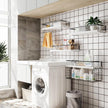White Wood Floating Shelves Wall Mounted - 4+1 Tier Rustic Bathroom Wall Shelves Over Toilet with Wire Storage Basket and Towel Bar, set of 4 Farmhouse Floating Shelf for Bathroom, Kitchen, Bedroom.