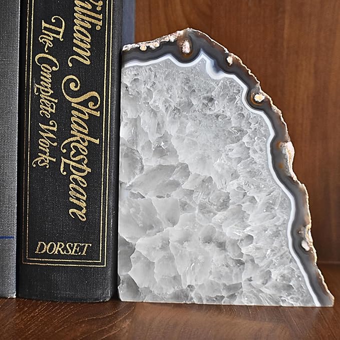 Nature's Decorations Natural Agate Bookends – A+ Grade Geode Heavy Duty Decorative Stone Crystal Book Ends for Shelves & Bookcases, Polished Bookshelf Decor, 1 Pair 3-4Lbs