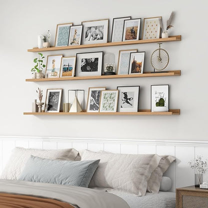 Axeman 72 Inch Floating Shelves | Oak Picture Ledge Shelf Set of 3 | Rustic Wood Wall Shelves with Lip | 72" Oak Picture Shelf for Wall with Ledge | Photo Shelves
