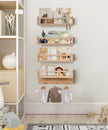 BOMID Wall Bookshelves,Set of 4 Natural Wood Floating Bookshelf,Nursery Shelves,Floating Book Shelves for Wall(Burlywood)