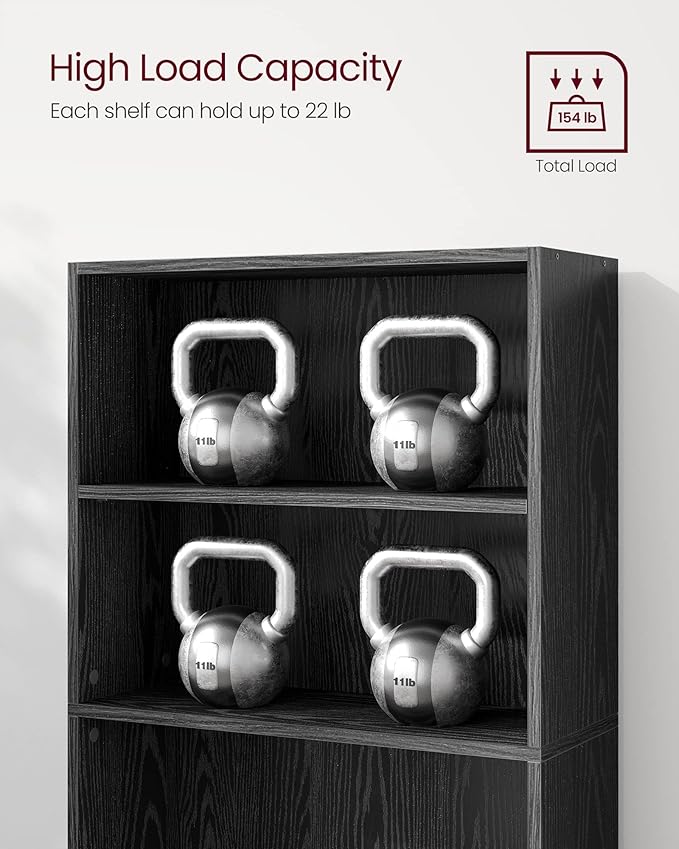 VASAGLE Set of 2 Bookshelves, 23.6 Inches Wide, 6-Tier Open Bookcases with Adjustable Storage Shelves, Floor Standing Units, Ebony Black ULBC166T56-2