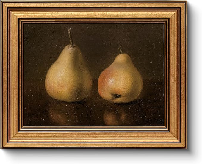 HUARCEY Gold Framed Vintage Wall Art for Living Room, Pear Fruits Painting Prints Shelf Decor for Kitchen, Aesthetic Bedroom Wall Art Decor, Christmas Gift for Friends or Family (Two Pears - 8