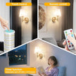 Peel and Stick Wall Sconces, Stick On Wall Sconce Set of 2, Battery Operated Wireless Wall Light, No Drill Adhesive Wall Lamp, Corn Bulb with 10000mAh Rechargeable Battery, Bedroom Wall Decor