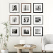 Vittanly 12x12 Picture Frames Set of 9, Display 8x8 Pictures with Mat or 12x12 without Mat, Photo Frames for Wall Mount, Engineered Wood, Black&Brown&Grey