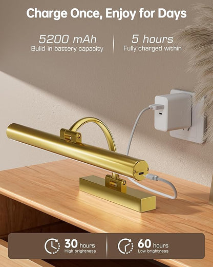 Picture Lights for Wall, 16.5" Rechargeable Art Light with Remote & Timer, 5200mAh Battery Operated Poster Lights, 3 Color Modes & 3 Brightness Levels for Pictures, Gallery, Frame (1 Pack)