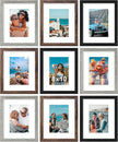 Vittanly 8x10 Picture Frames Set of 9, Display 5x7 Pictures with Mat or 8x10 without Mat, Photo Frames for Wall or Tabletop with Plexiglass, Engineered Wood, Black&Brown&Grey