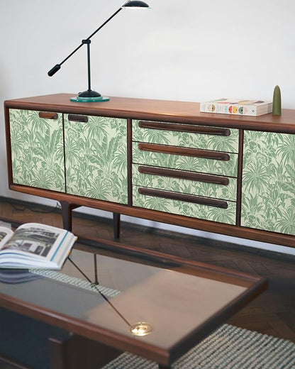 FLFK Tropical Leaf Peel and Stick Wallpaper 16" x 64" Green Wallpaper Modern Botanical Contact Paper Vinyl Self Adhesive Wall Paper for Bedroom Shlef Cabinet Décor