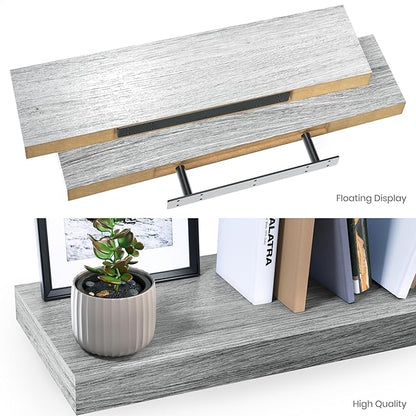 Ballucci Floating Shelves, 24" Wood Wall Shelf Set of 2, with Invisible Brackets for Bathroom, Living Room, Bedroom, Kitchen, Nursery, 6" Deep, Rustic Gray