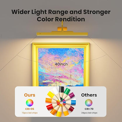 Lights for Pictures on Wall, 16in Battery Operated Picture Lights for Paintings, 5000mAh Wall Lights with Remote and 3 Light Modes,Art Light for Wall Painting,Frame, Portrait, Dartboard - Gold