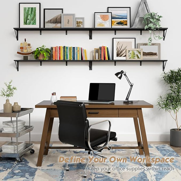 Forbena 48 Inch Long Floating Book Shelves for Wall Set of 3, Black Wall Bookshelves for Living Room, Large Heavy Duty Wood Wall Mounted Hanging Bookshelf for Bedroom Office Library Classroom