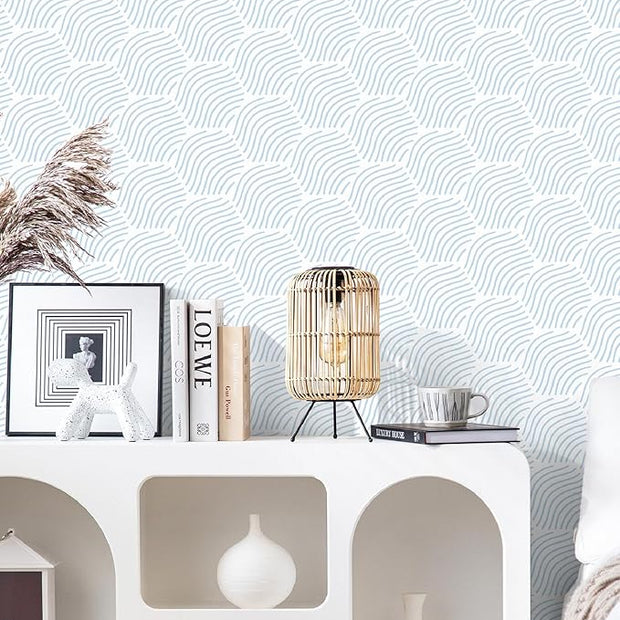 Peel and Stick Wallpaper Blue Wallpaper Geometric Wallpaper White Hexagon Modern Contact Paper 17.3”×393”Self-Adhesive Wallpape Removable for Bedroom Waterproof Shelf Liner Decal Vinyl Roll