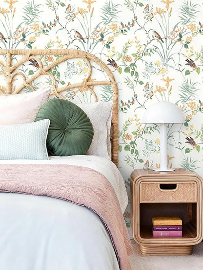 Erfoni 16.9" x118" Boho Floral Peel and Stick Wallpaper Colorful Floral and Birds Contact Paper DIY Self Adhesive Removable Wallpaper for Bedroom Cabinet Decor Modern Flower Leaf Wall Paper Vinyl Roll