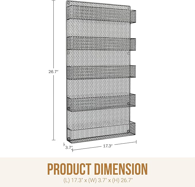Spice Rack Organizer - Space-Saving Wall-Mount 5-Tier Wire Shelves for Pantry or Cabinets - Kitchen Organization and Storage by Home-Complete (Black)