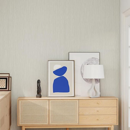 Modern Peel and Stick Wallpaper 17.3" x 197" Self Adhesive Wallpaper Textured Neutral Stripe Contact Paper Removable Vinyl Wall Paper for Living Room Bedroom Accent Wall Modern Minimalist Wall Decor
